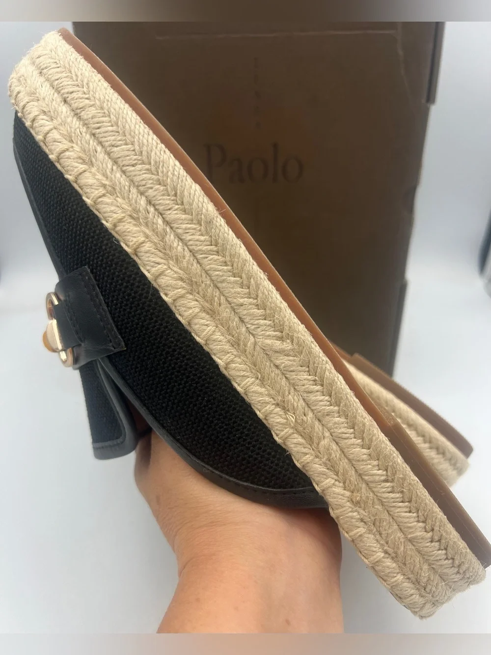 Linea Paolo Shiloh Bamboo Espadrille Mules Black w/Nappa Leather Trim Size 9 NWB